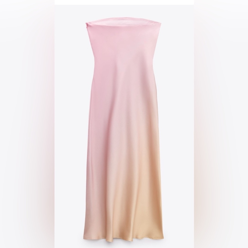 ZARA STRAPLESS TIE DYE SATIN EFFECT DRESS two tone color. Pink and beige .NWNT